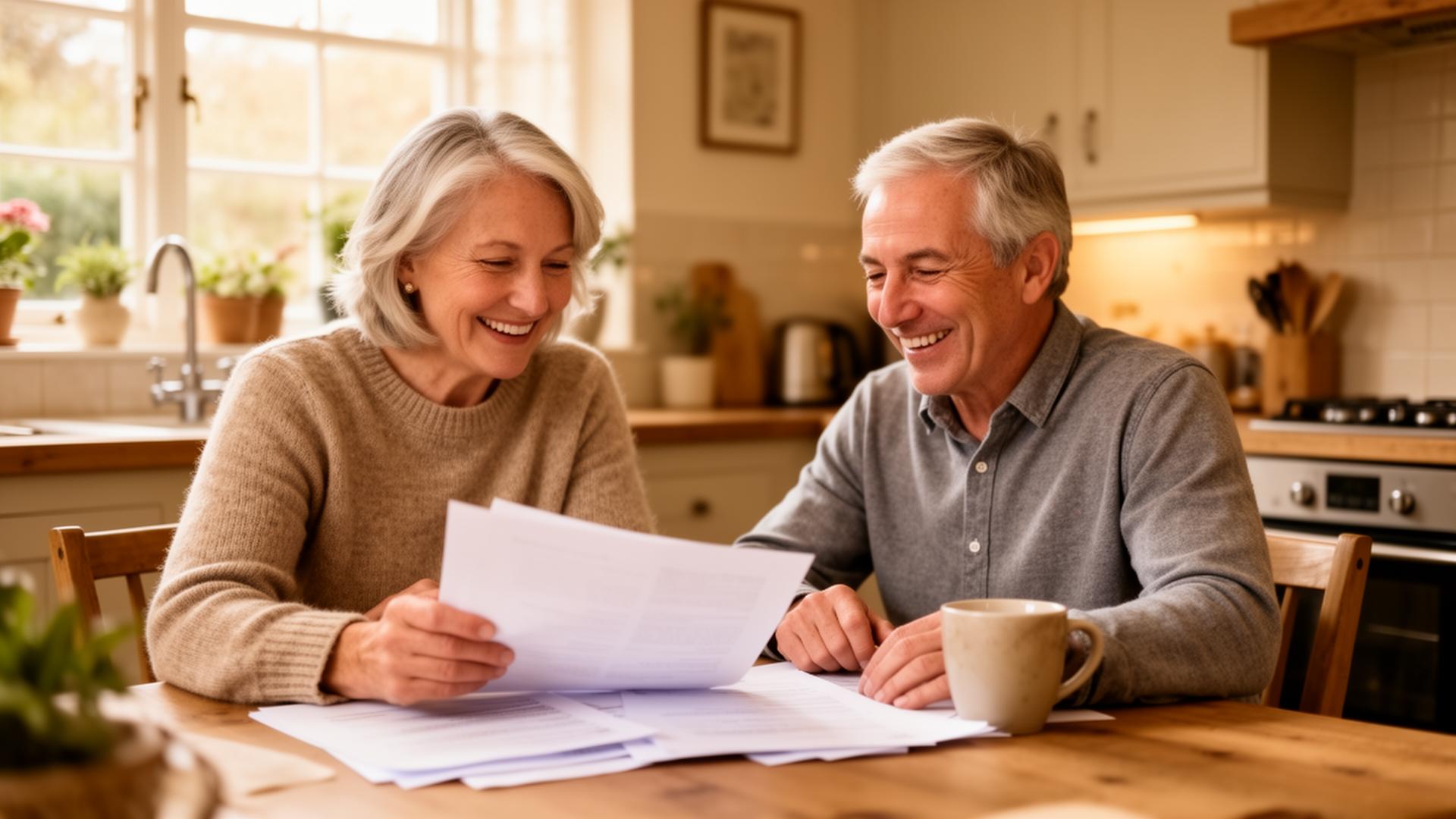 A UK couple reviewing their life insurance options at home